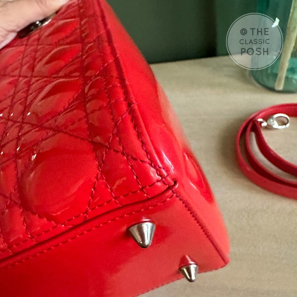 ❌SOLD❌EUC Christian Dior Lady Medium Patent Red Orange Silver HW - Picture 11 of 16